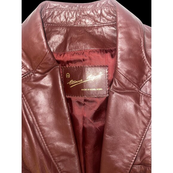 VTG Etienne Aigner Blazer Womens 14 Oxblood Leather 2-button Notch Collar Jacket - Picture 5 of 12
